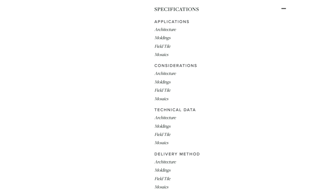 Example of the Product Specifications block on the PDP